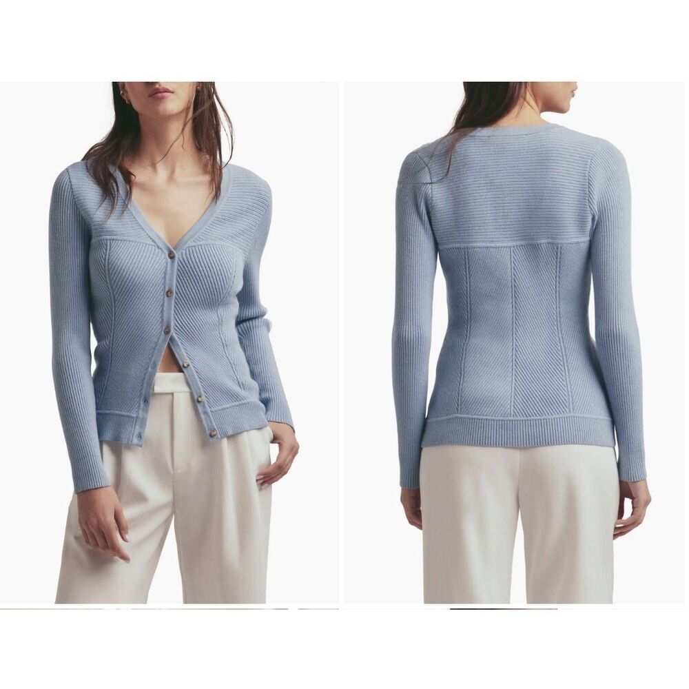 Favorite Daughter The Lena Bustier Rib Cardigan Sweater in Blue size XL